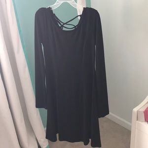Lace Up Back Black Dress